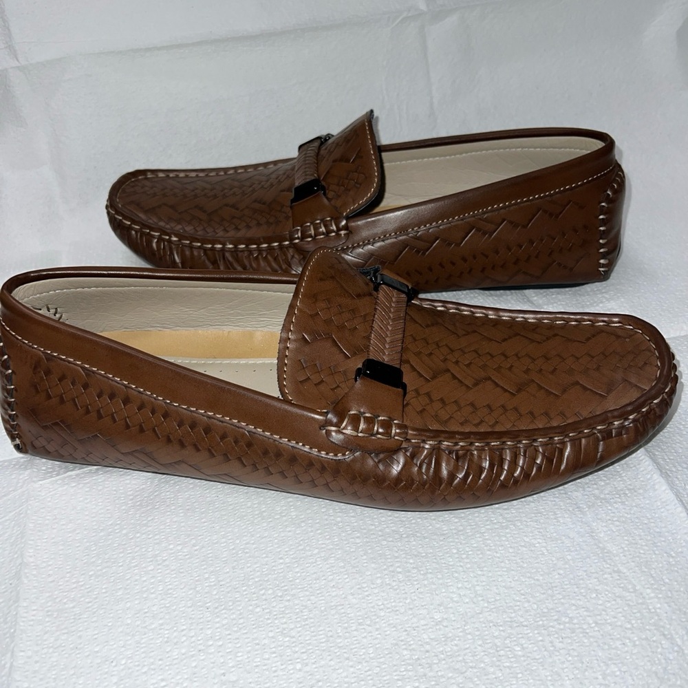 Brown Woven Leather Loafers
